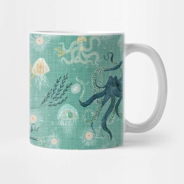 Octopus on teal by katherinequinnillustration